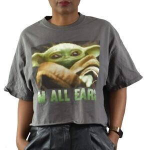 Star Wars Grogu Top Gray Cotton Crop Tee Shirt Baby Yoda Child Crewneck Size XL